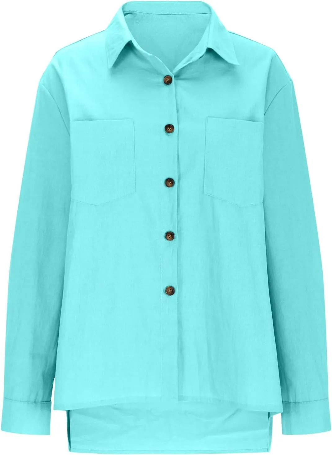 Oversized Linen Shirts Women Button Down V Neck Long Sleeve Casual Summer Tops with Pockets Beach Blouses