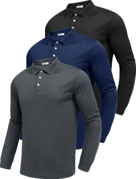 PINSPARK Long Sleeve Polo Shirts for Men Moisture Wicking Golf Shirts Quick Dry Work Hiking Casual Collared Shirt