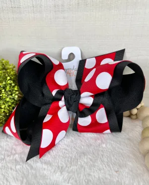 Red Black White Polka Dot Hair Bow Clip