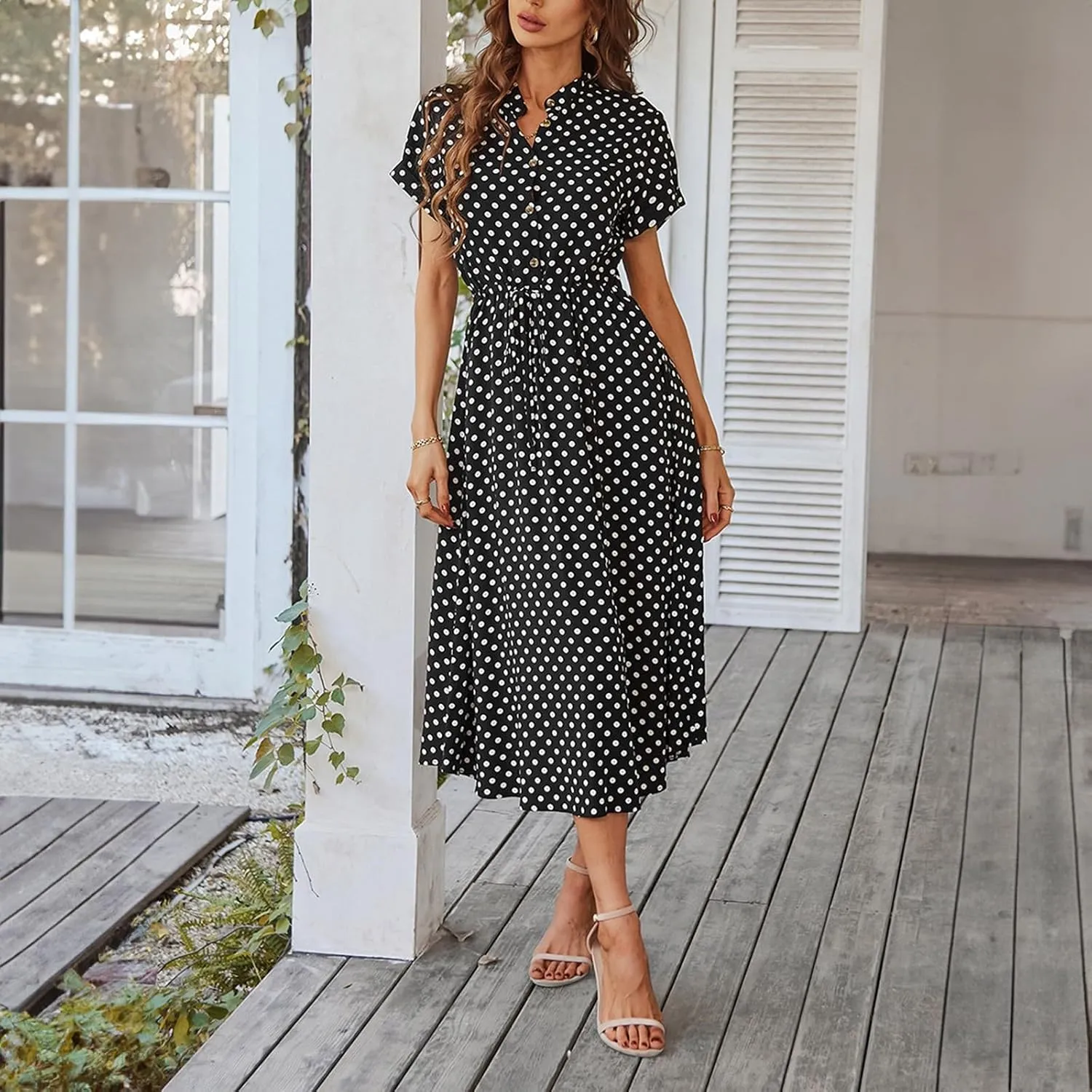 Summer Dresses for Women 2025 Fashion Floral Print V Neck 3/4 Sleeve Dress High Waist Boho Dresses Wrap Maxi Dress
