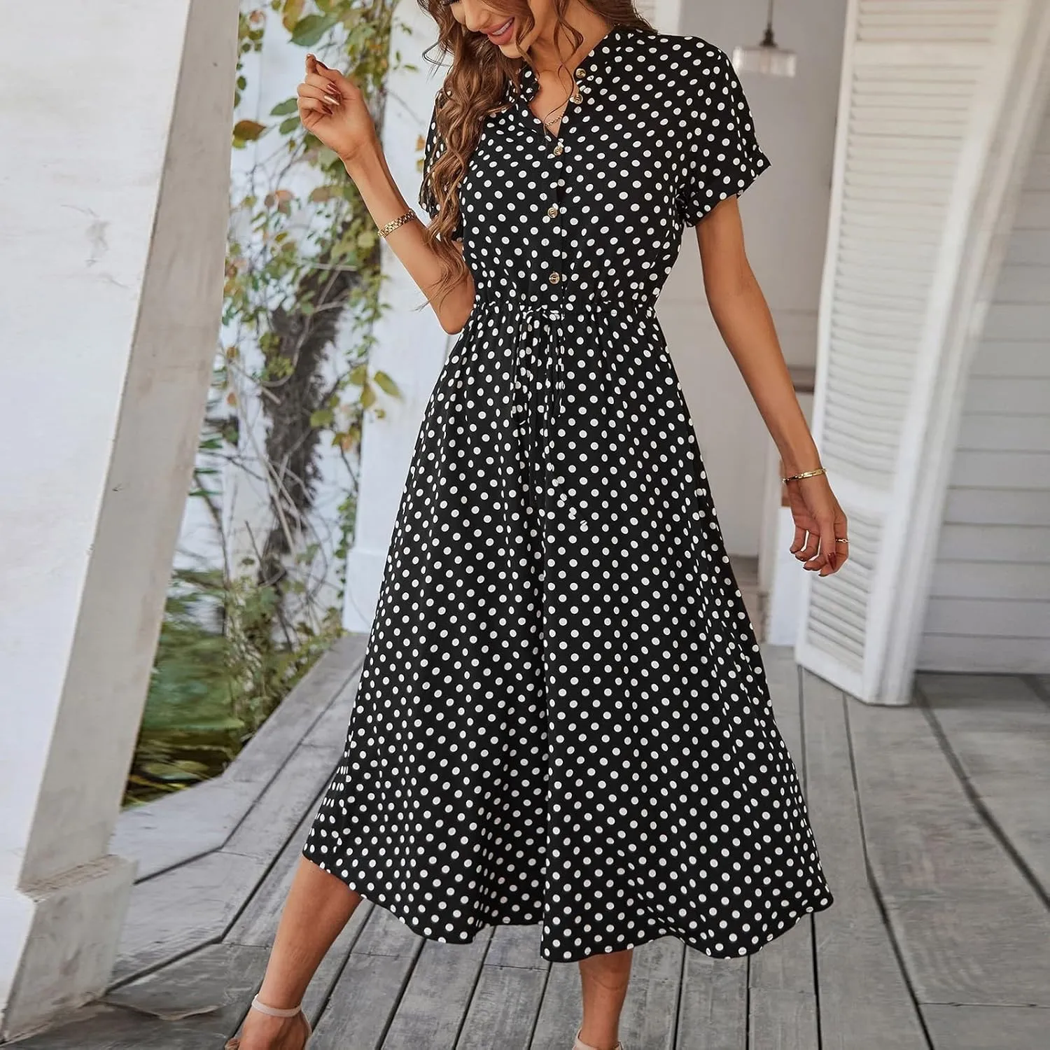 Summer Dresses for Women 2025 Fashion Floral Print V Neck 3/4 Sleeve Dress High Waist Boho Dresses Wrap Maxi Dress