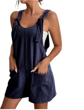 Summer Jumpsuits for Women 2025 Casual Sleeveless Short Overalls Loose Fit Adjustable Straps Rompers with Pockets