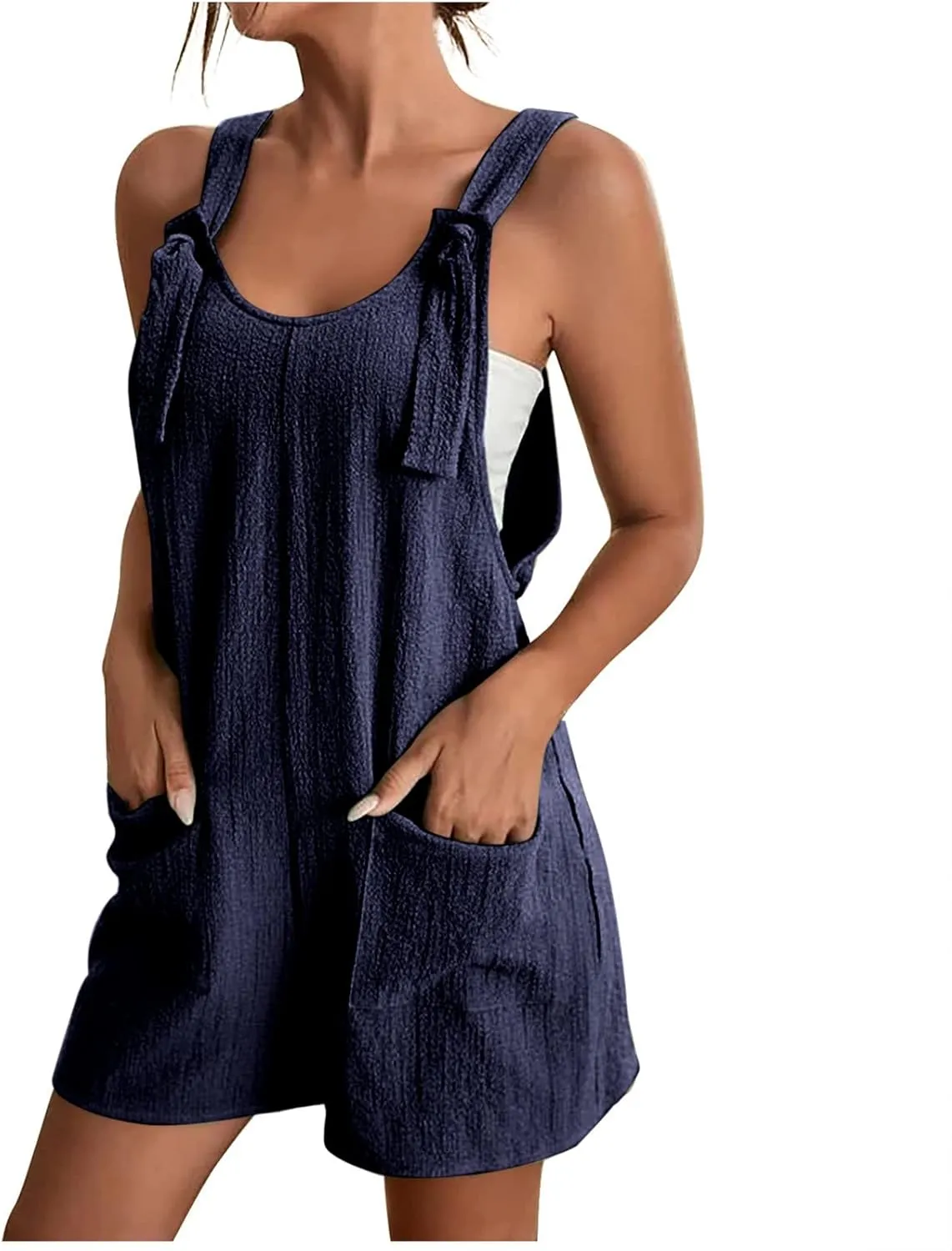 Summer Jumpsuits for Women 2025 Casual Sleeveless Short Overalls Loose Fit Adjustable Straps Rompers with Pockets