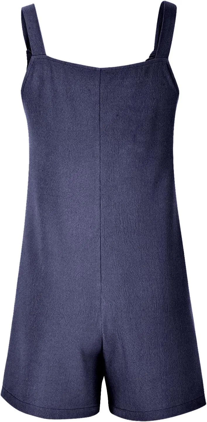Summer Jumpsuits for Women 2025 Casual Sleeveless Short Overalls Loose Fit Adjustable Straps Rompers with Pockets
