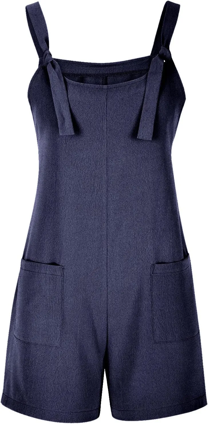Summer Jumpsuits for Women 2025 Casual Sleeveless Short Overalls Loose Fit Adjustable Straps Rompers with Pockets