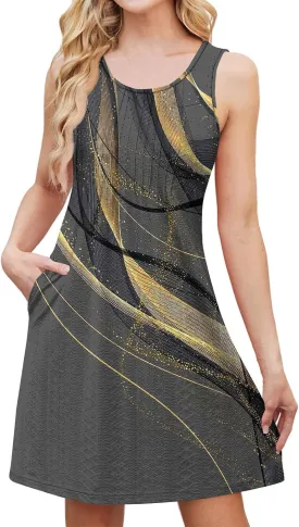 Sundress for Women 2025 Summer Casual Sleeveless Swing T Shirt Dresses Beach Cover up Tank Dress with Pockets