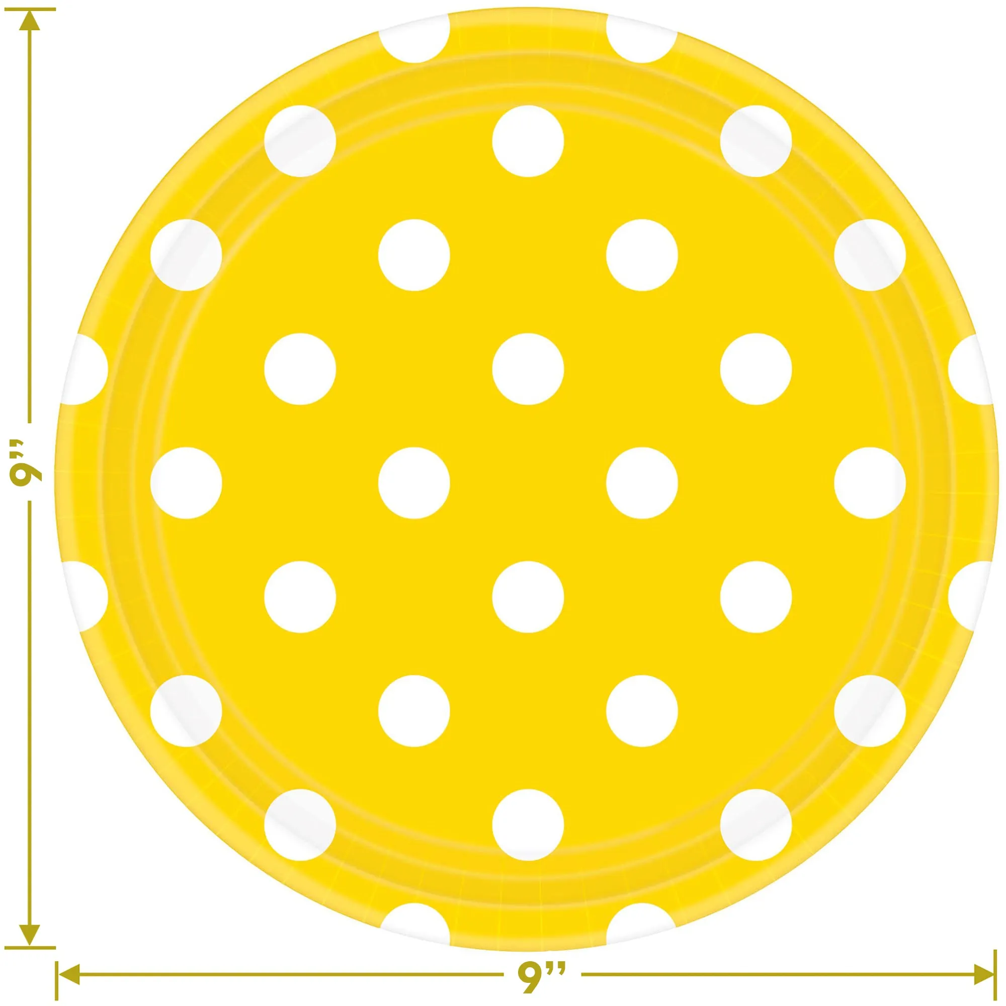 Sunflower Yellow Polka Dot Paper Dinner Plates and Beverage Napkins (Serves 16)