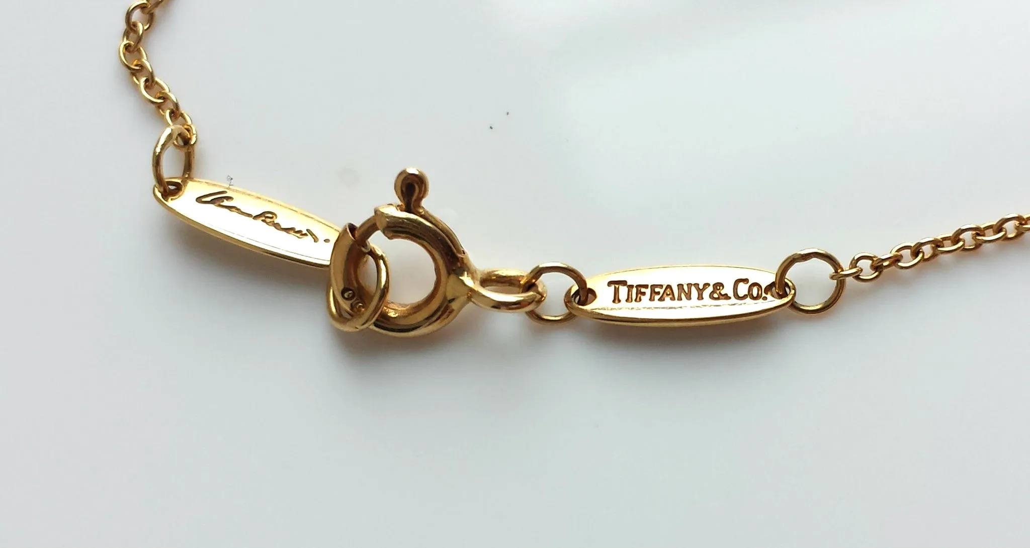 Tiffany & Co Elsa Peretti Bean 18k Yellow Gold Necklace 18" Chain Boxes