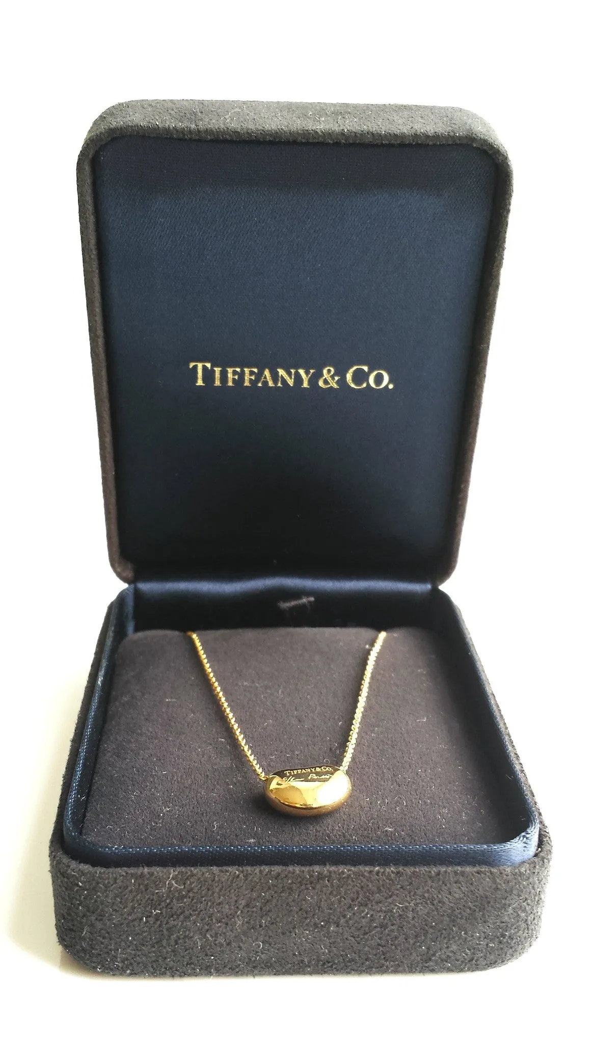 Tiffany & Co Elsa Peretti Bean 18k Yellow Gold Necklace 18" Chain Boxes