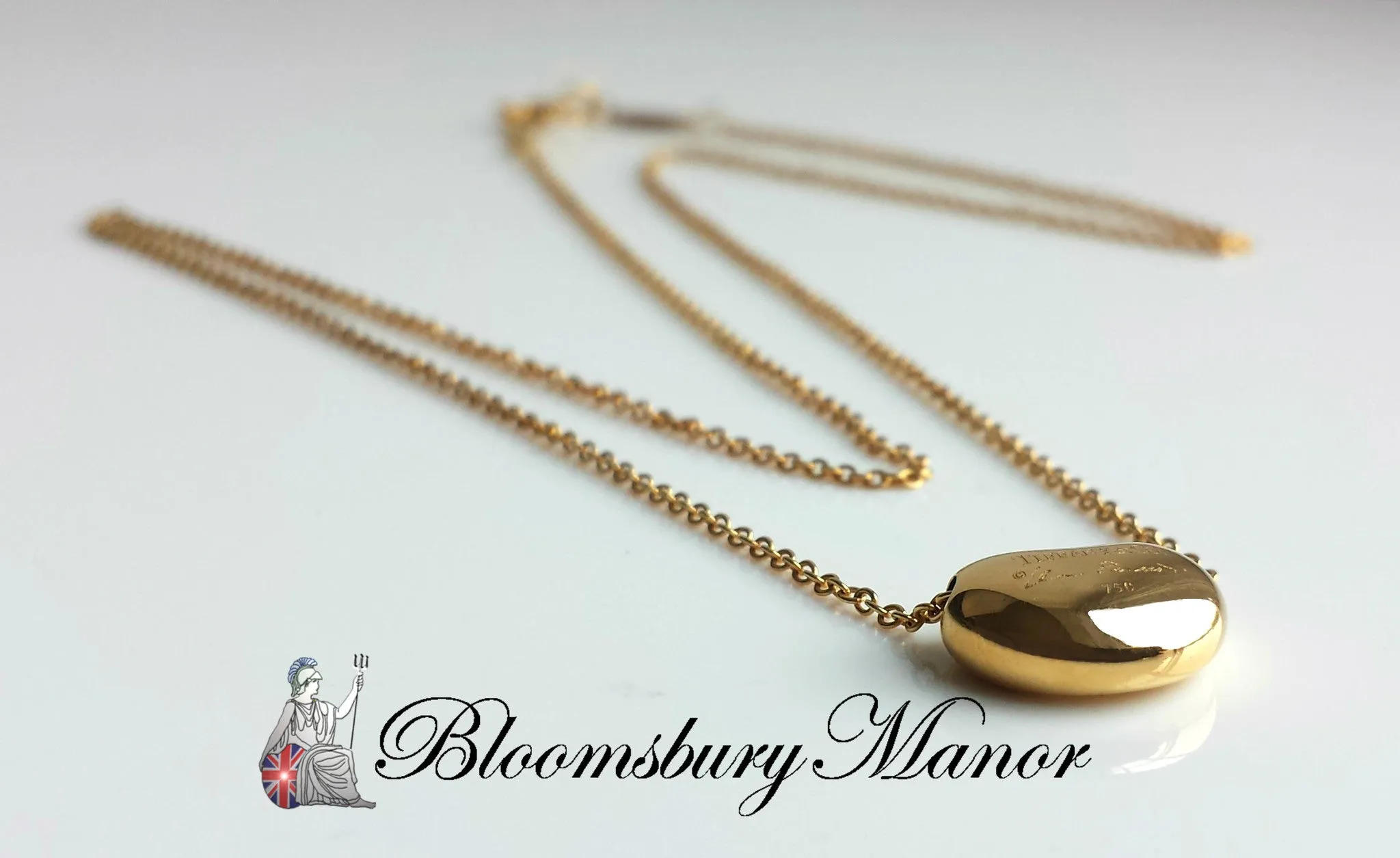 Tiffany & Co Elsa Peretti Bean 18k Yellow Gold Necklace 18" Chain Boxes