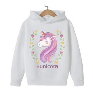 Unicorn Cartoon 2D Pattern Printing 2024 Children Girl Hooded Tops fit 4-14 years old kid Girls Causal Style Fashion Hoodies