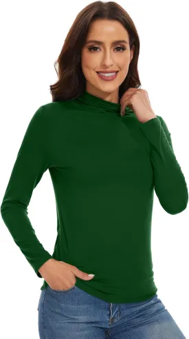 WiWi Women's Mock Turtleneck Pullover Tops Long Sleeve Pajama Top Viscose from Bamboo Slim Fit Underwear S-XXL