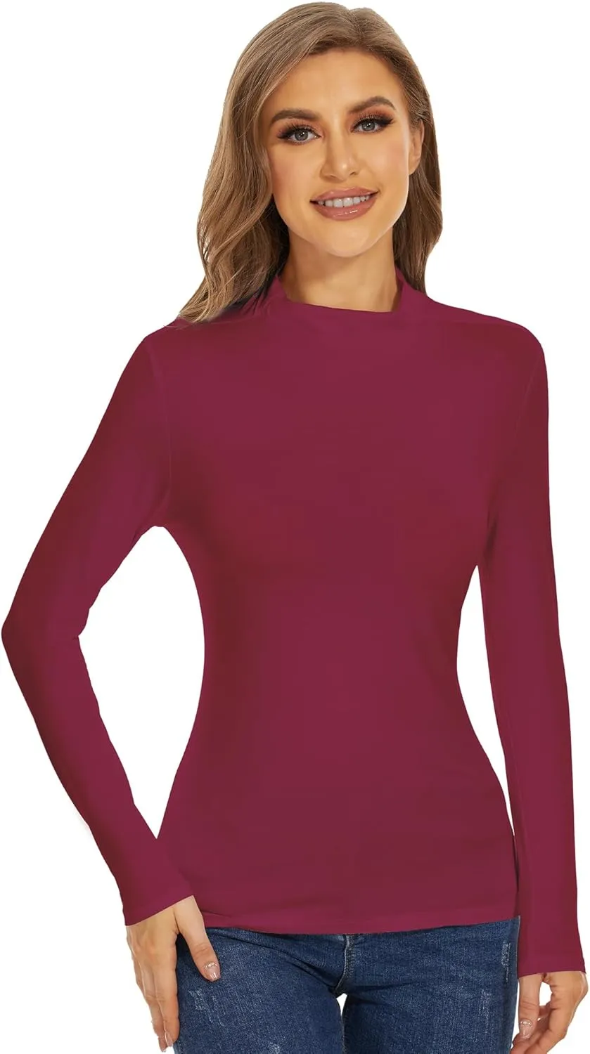 WiWi Women's Mock Turtleneck Pullover Tops Long Sleeve Pajama Top Viscose from Bamboo Slim Fit Underwear S-XXL