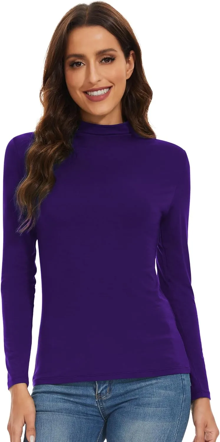 WiWi Women's Mock Turtleneck Pullover Tops Long Sleeve Pajama Top Viscose from Bamboo Slim Fit Underwear S-XXL