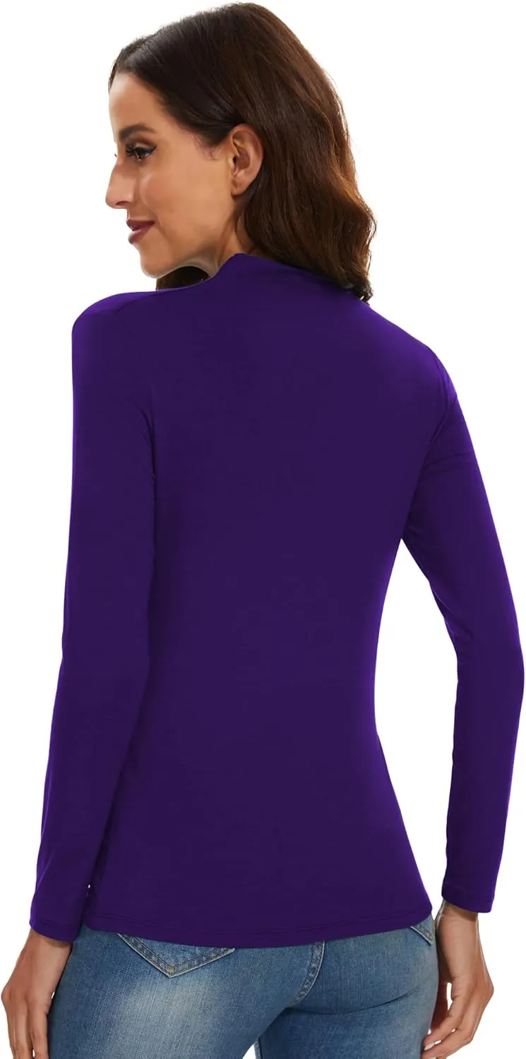 WiWi Women's Mock Turtleneck Pullover Tops Long Sleeve Pajama Top Viscose from Bamboo Slim Fit Underwear S-XXL
