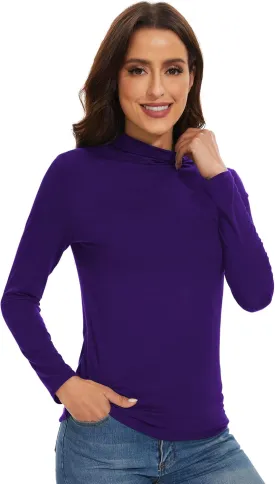 WiWi Women's Mock Turtleneck Pullover Tops Long Sleeve Pajama Top Viscose from Bamboo Slim Fit Underwear S-XXL