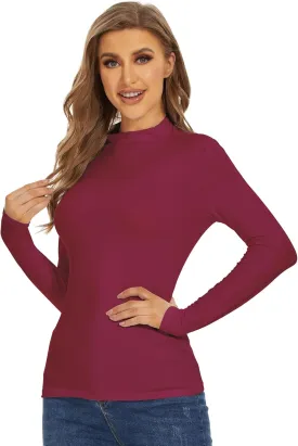 WiWi Women's Mock Turtleneck Pullover Tops Long Sleeve Pajama Top Viscose from Bamboo Slim Fit Underwear S-XXL