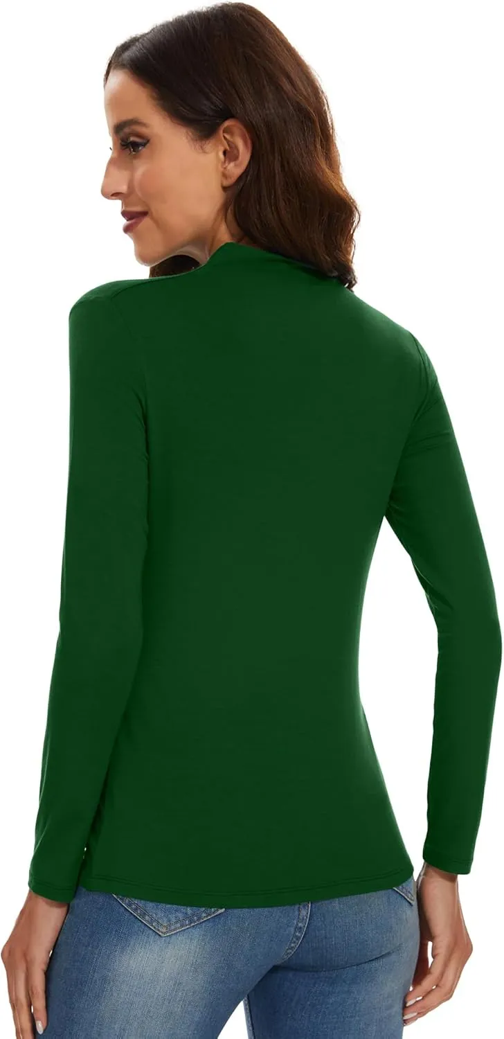 WiWi Women's Mock Turtleneck Pullover Tops Long Sleeve Pajama Top Viscose from Bamboo Slim Fit Underwear S-XXL