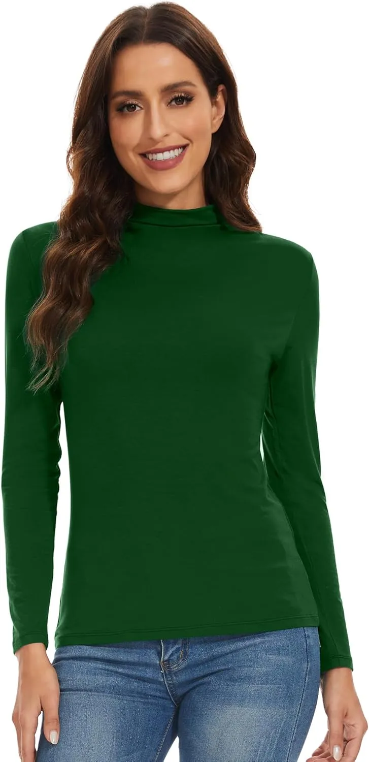 WiWi Women's Mock Turtleneck Pullover Tops Long Sleeve Pajama Top Viscose from Bamboo Slim Fit Underwear S-XXL