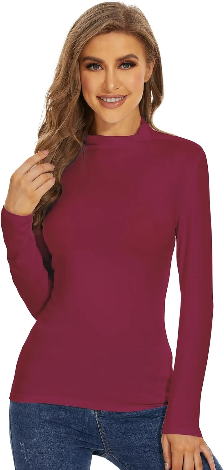 WiWi Women's Mock Turtleneck Pullover Tops Long Sleeve Pajama Top Viscose from Bamboo Slim Fit Underwear S-XXL