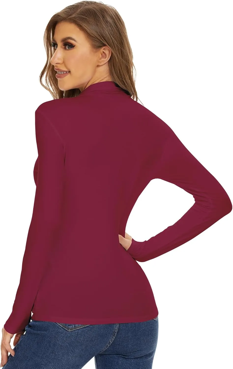 WiWi Women's Mock Turtleneck Pullover Tops Long Sleeve Pajama Top Viscose from Bamboo Slim Fit Underwear S-XXL