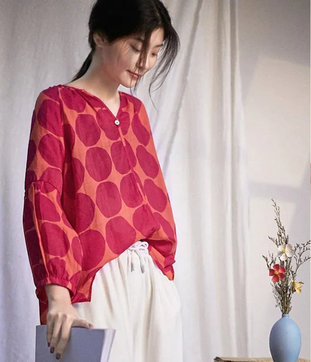 Women Casual Blouse Linen Shirts Loose Blouse Plus Size Women Tops GJ20042914