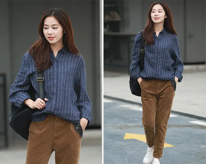 Women Casual Blouse Linen Shirts Loose Blouse Plus Size Women Tops GJ2004292