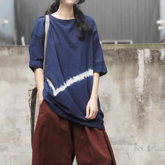 Women Linen Tops Women Blouse 3/4 Sleeves Loose Style H9504