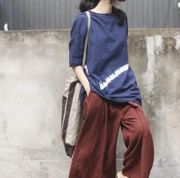 Women Linen Tops Women Blouse 3/4 Sleeves Loose Style H9504