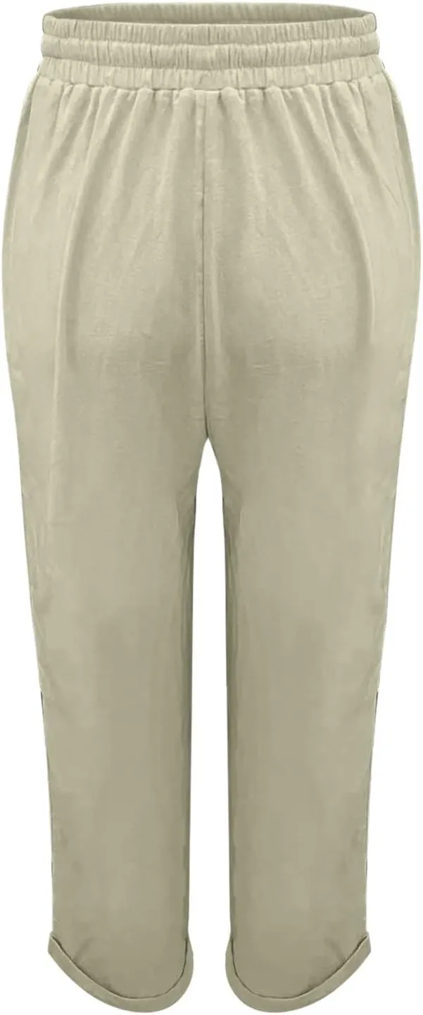 Womens Cotton Linen Pants Comfort Skinny Slim Straight Legged Lightweight Casual Trousers for Home Vacation