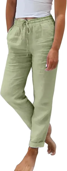 Womens Cotton Linen Pants Comfort Skinny Slim Straight Legged Lightweight Casual Trousers for Home Vacation