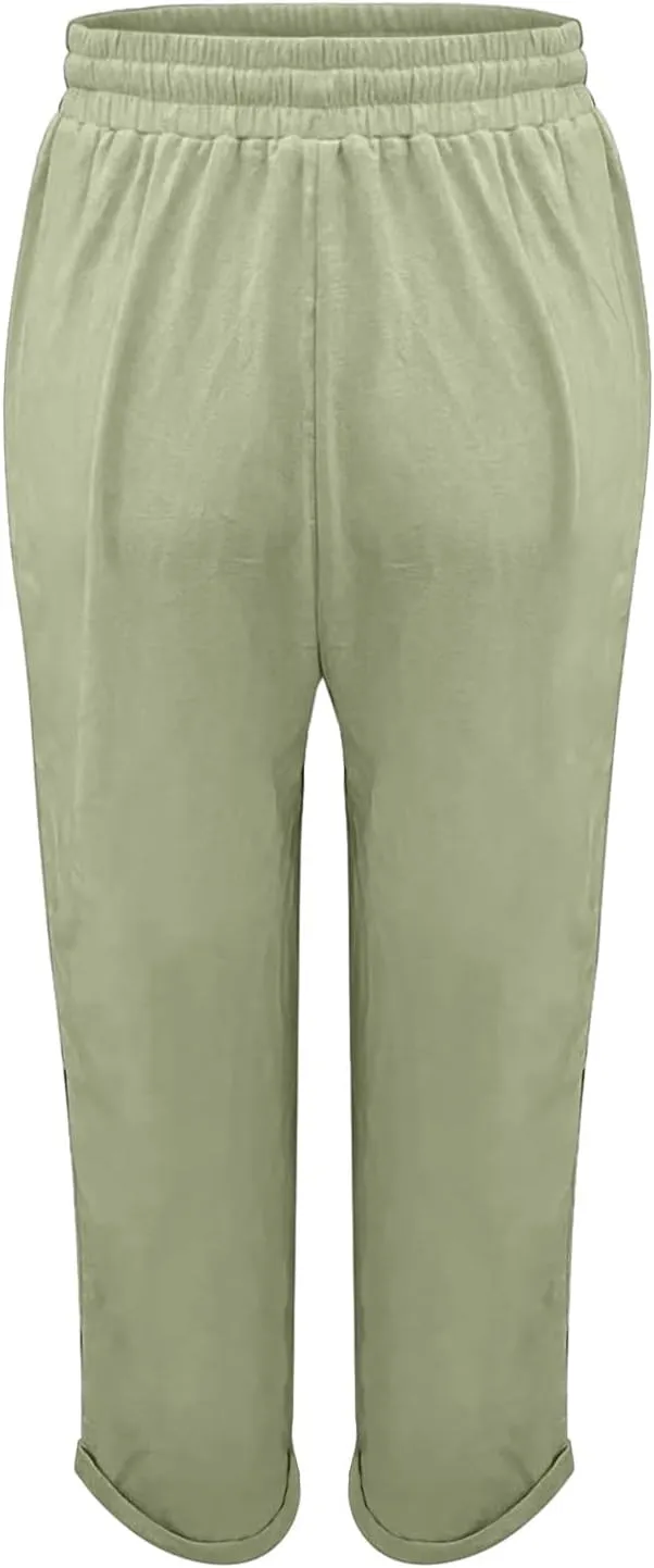 Womens Cotton Linen Pants Comfort Skinny Slim Straight Legged Lightweight Casual Trousers for Home Vacation