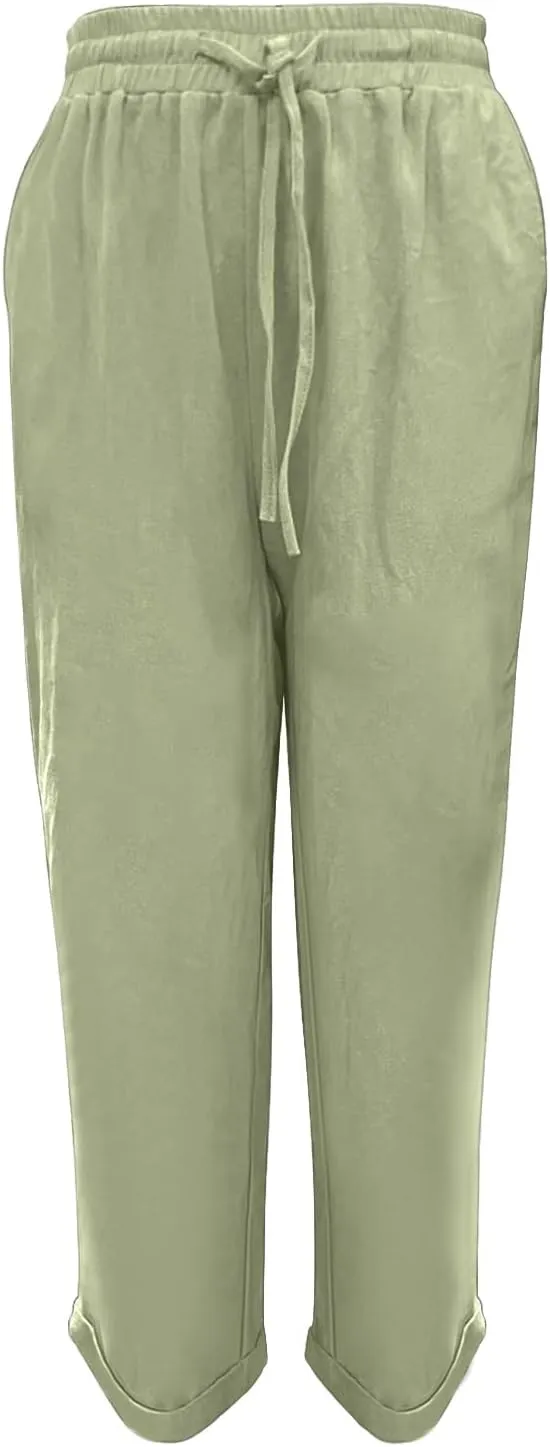 Womens Cotton Linen Pants Comfort Skinny Slim Straight Legged Lightweight Casual Trousers for Home Vacation
