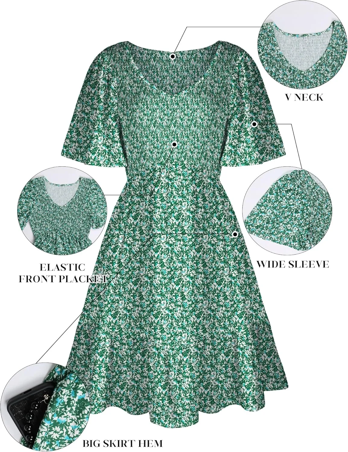 Womens Cute Floral Smocked V Neck Flutter Sleeve Sundress with Pockets Casual Spring Summer Dresses for Women 2025