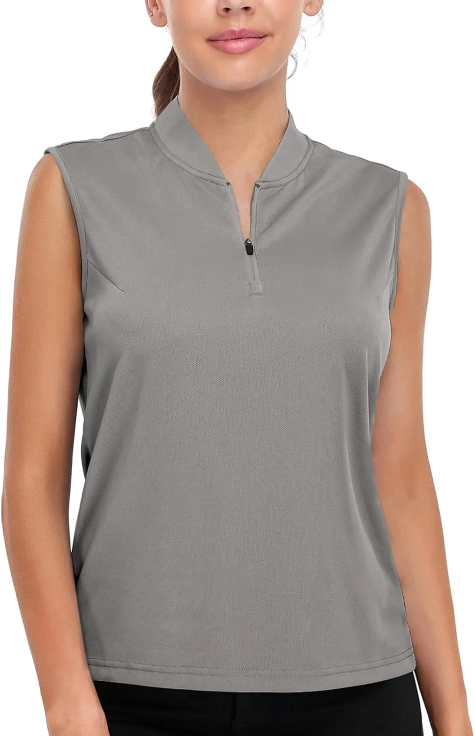 Womens Golf Polo Shirts Sleeveless Quarter Zip Tennis Tank Tops Ladies Quick Dry UV Protection Collarless Shirt