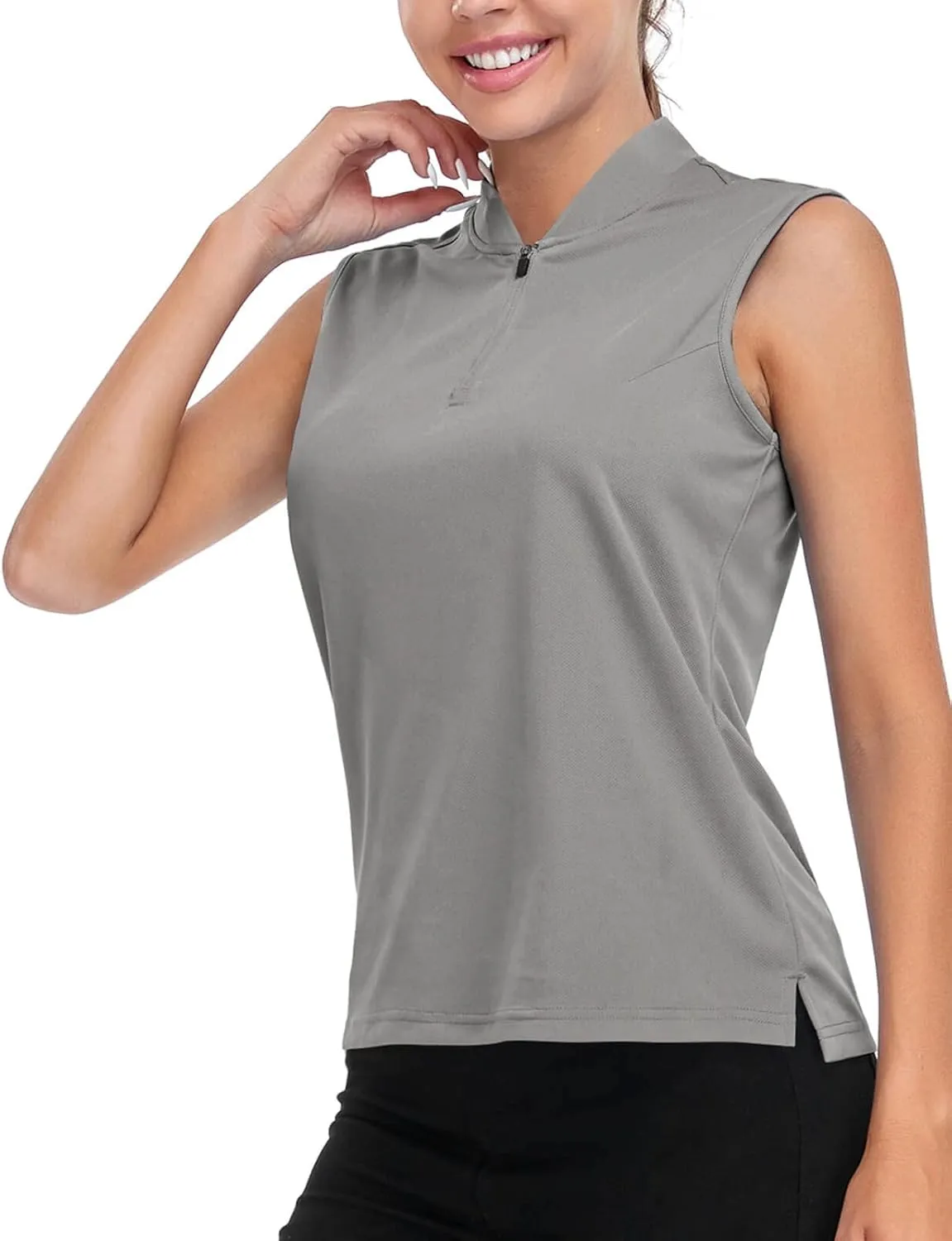 Womens Golf Polo Shirts Sleeveless Quarter Zip Tennis Tank Tops Ladies Quick Dry UV Protection Collarless Shirt