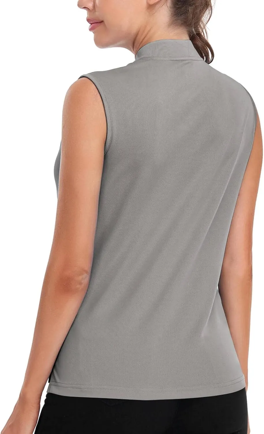 Womens Golf Polo Shirts Sleeveless Quarter Zip Tennis Tank Tops Ladies Quick Dry UV Protection Collarless Shirt