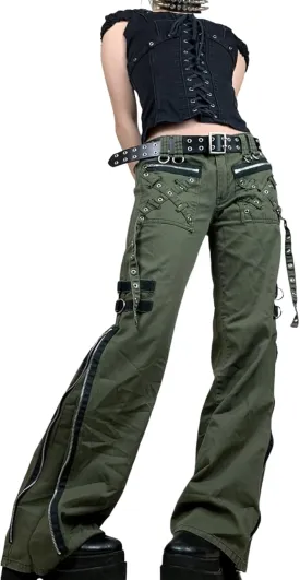 Women's Goth Baggy Jeans Y2K High Waisted Strap Buttoned Stripe Long Pants E-Girls Grunge Harajuku Pants Streetwear