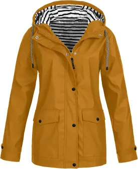 Womens Rain Coat Waterproof Active Outdoor Rain Jacket Lightweight Zip Up Summer Fall Raincoat Windbreaker With Hood