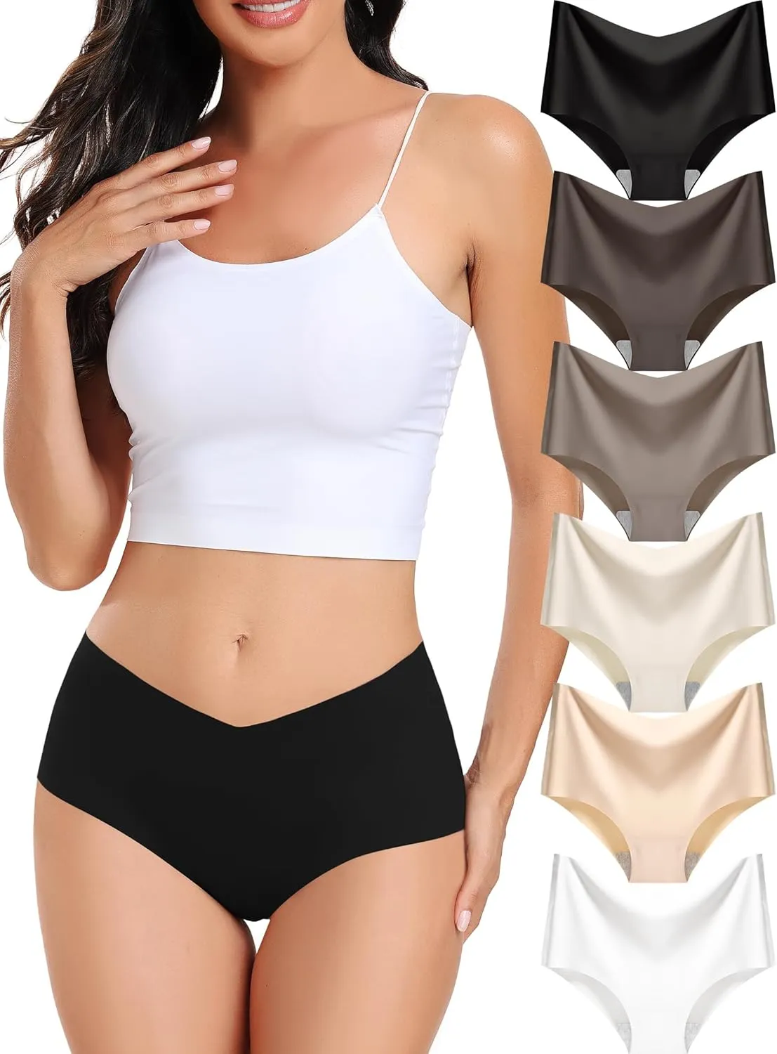 Women's Seamless No-Show Bikini Underwear Comfortable Stretch Invisible Hipster Panties for Everyday Wear 6PACK