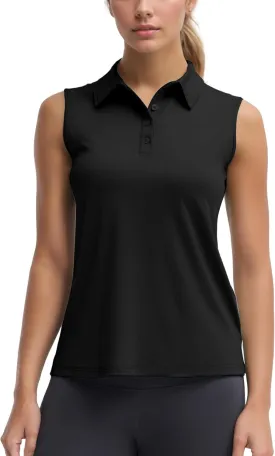 Women's Sleeveless Golf Polo Shirts UPF 50  Quick Dry Athletic Tops Shirts Workout Tennis Shirts with Buttons