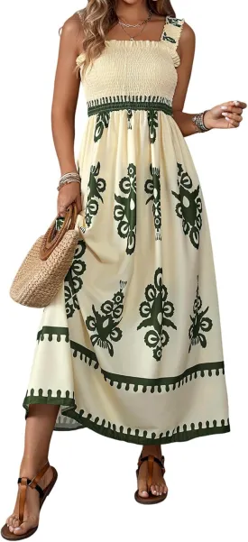 Womens Square Neck Boho Maxi Dress Casual Long Spring Summer Dresses Sundresses for Women Beach Vacation 2025