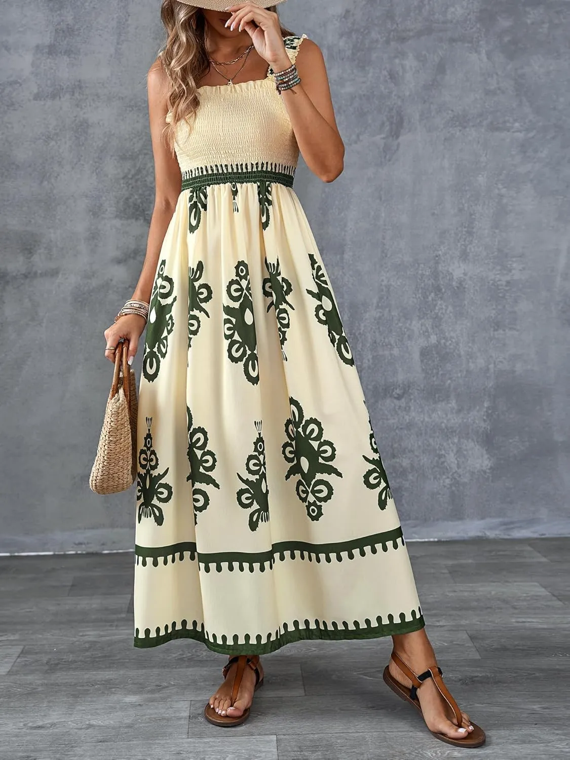 Womens Square Neck Boho Maxi Dress Casual Long Spring Summer Dresses Sundresses for Women Beach Vacation 2025