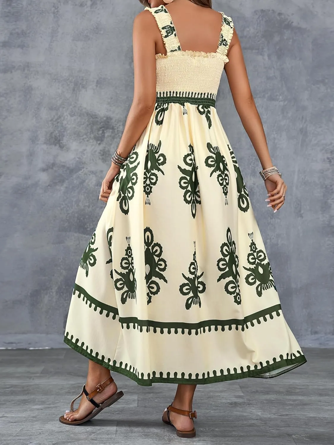 Womens Square Neck Boho Maxi Dress Casual Long Spring Summer Dresses Sundresses for Women Beach Vacation 2025