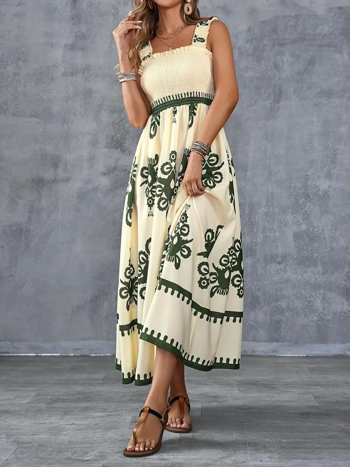 Womens Square Neck Boho Maxi Dress Casual Long Spring Summer Dresses Sundresses for Women Beach Vacation 2025