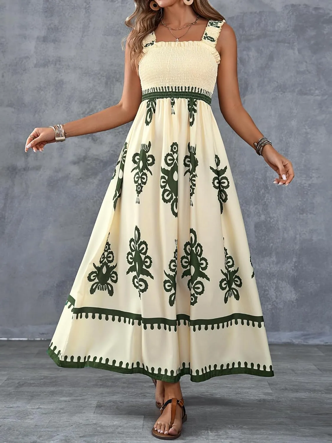 Womens Square Neck Boho Maxi Dress Casual Long Spring Summer Dresses Sundresses for Women Beach Vacation 2025