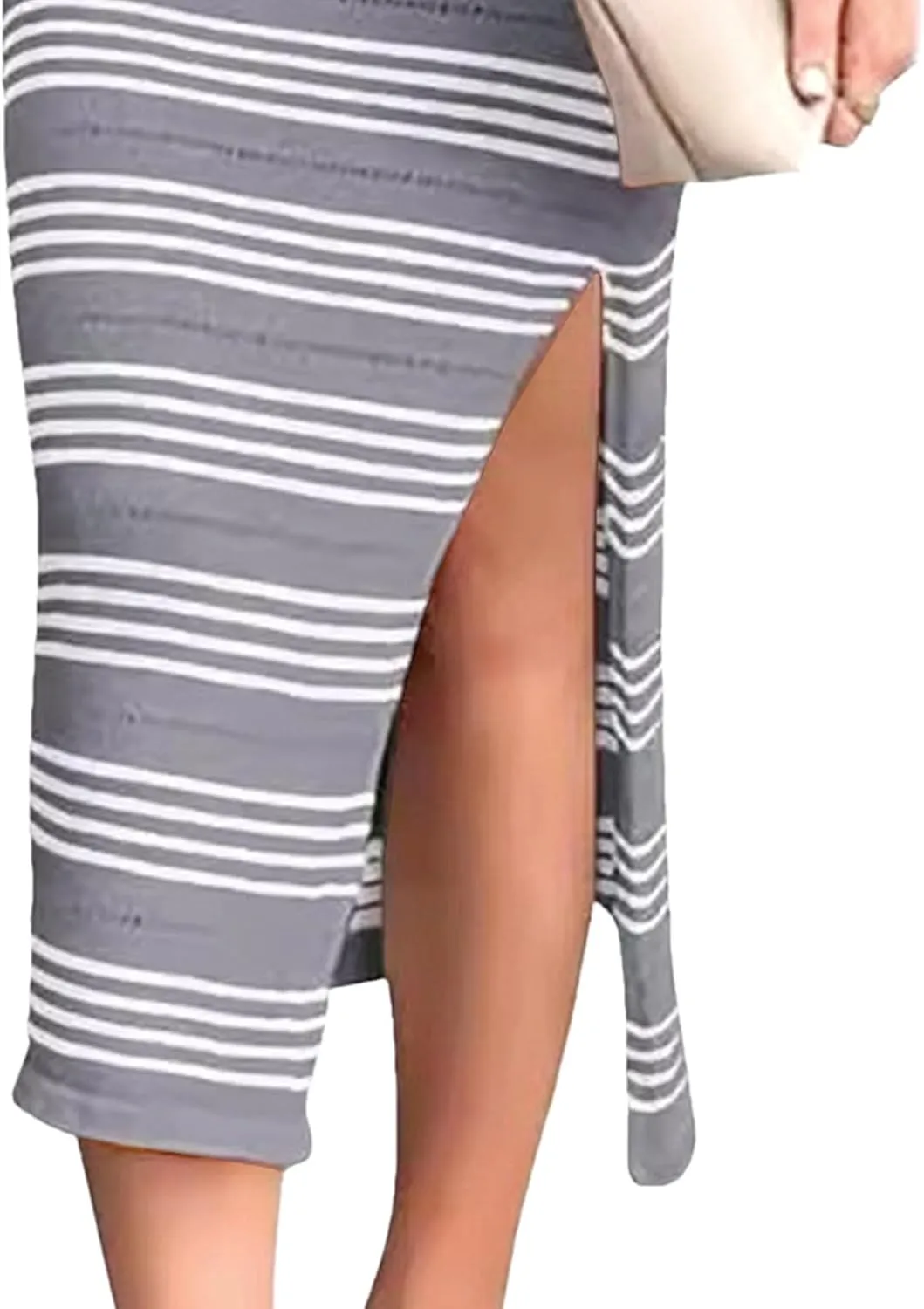 Women's Summer Bodycon Sundresses Casual Midi Sleeveless Hollow Out Knit Side Slit Striped Long Tank Dress 2025