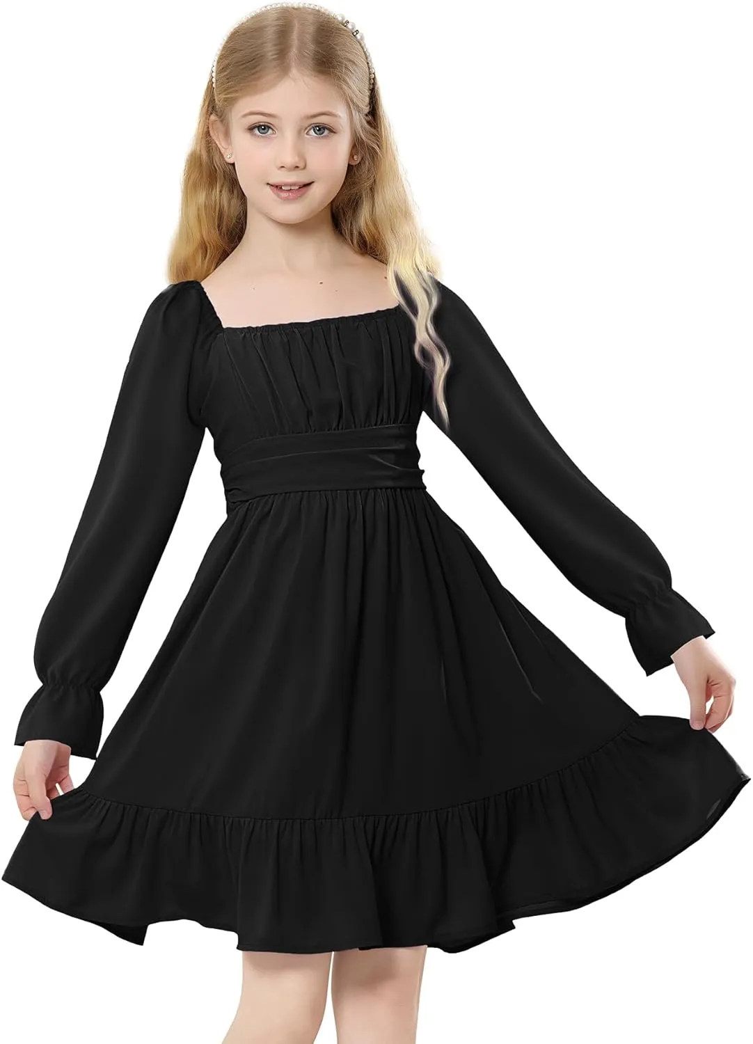 Zando Girls Dresses Tie Back Dress for Girls Ruffle Short Sleeve Dresses Tween Kids Off Shoulder Junior Dress 6-16 Years